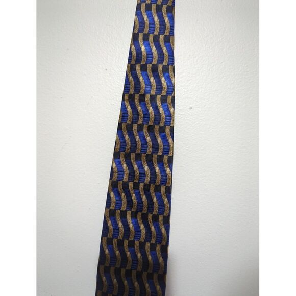 Danielli Tie Mens Blue Abstract‎ Striped Silk Necktie Classic Geometric All Silk - Picture 2 of 5